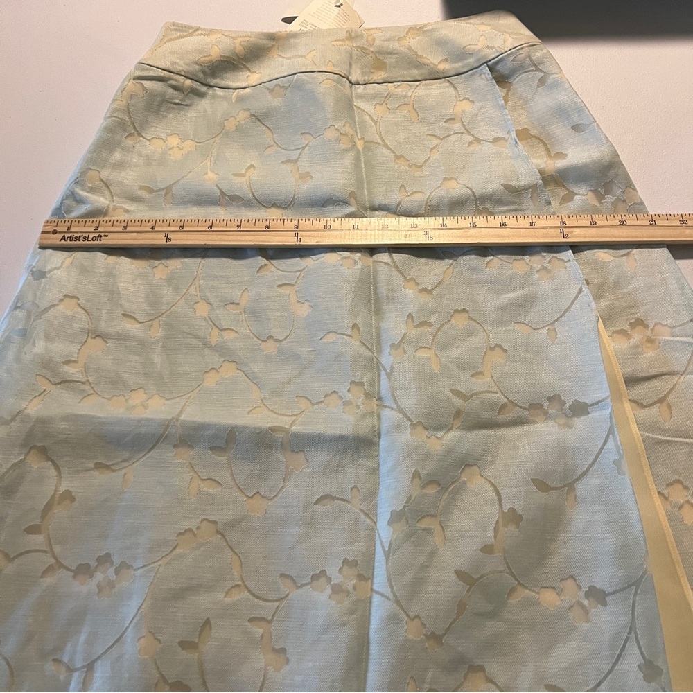 J.Jill Burnout Linen Blend Floral Overlay Midi Faux Wrap Skirt Blue Cream Size 8 - Picture 15 of 16